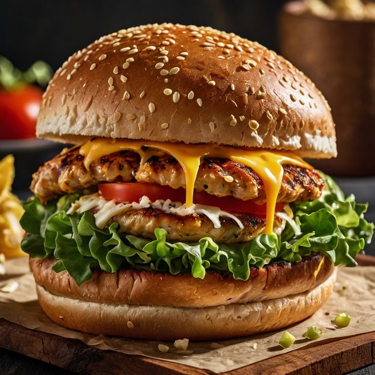 Special Chicken Cheese Crunchy Burger🟥( DILLI CAFÉ )